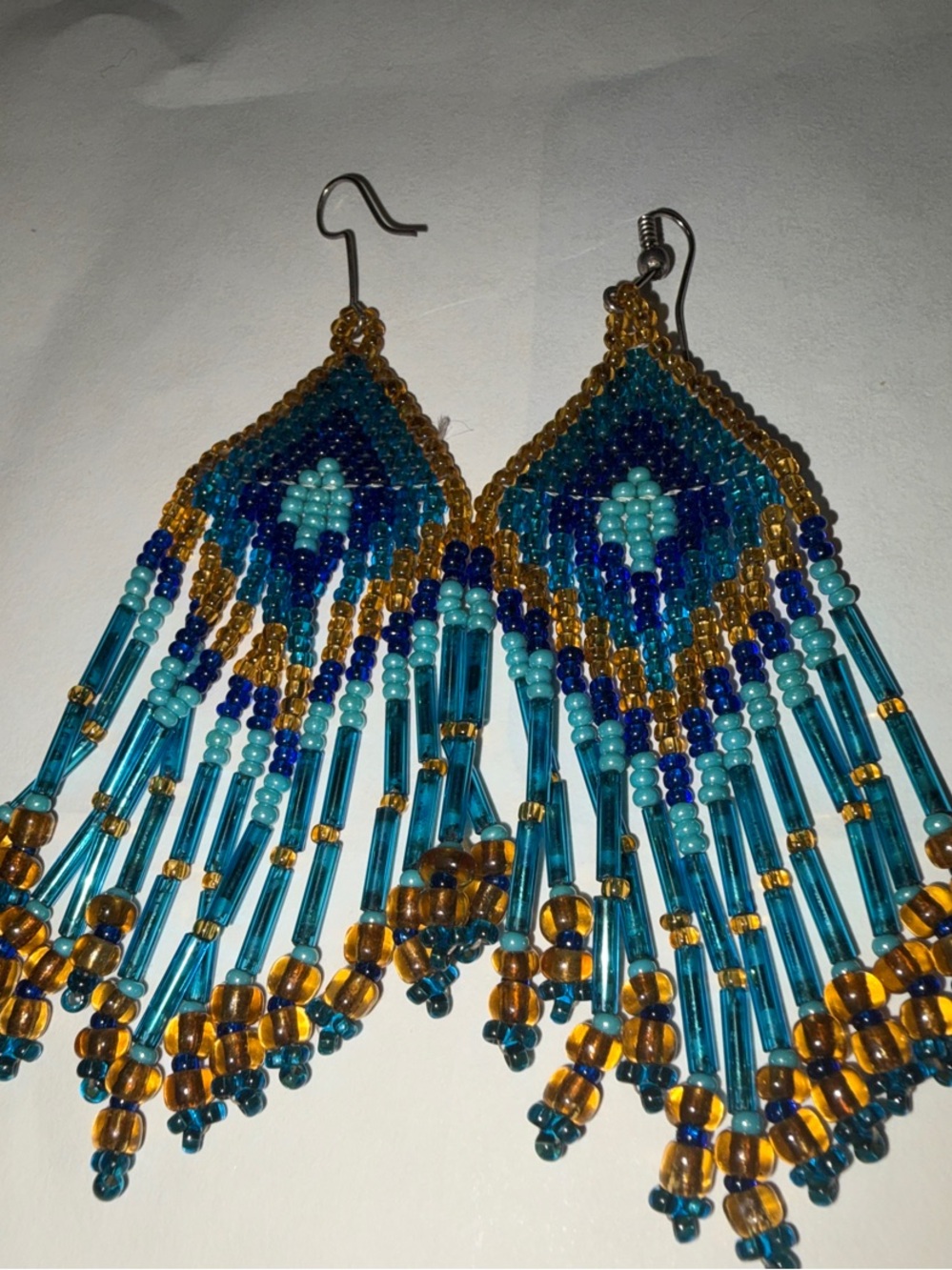 Handmade Turquoise and Gold Beaded Fringe Earrings